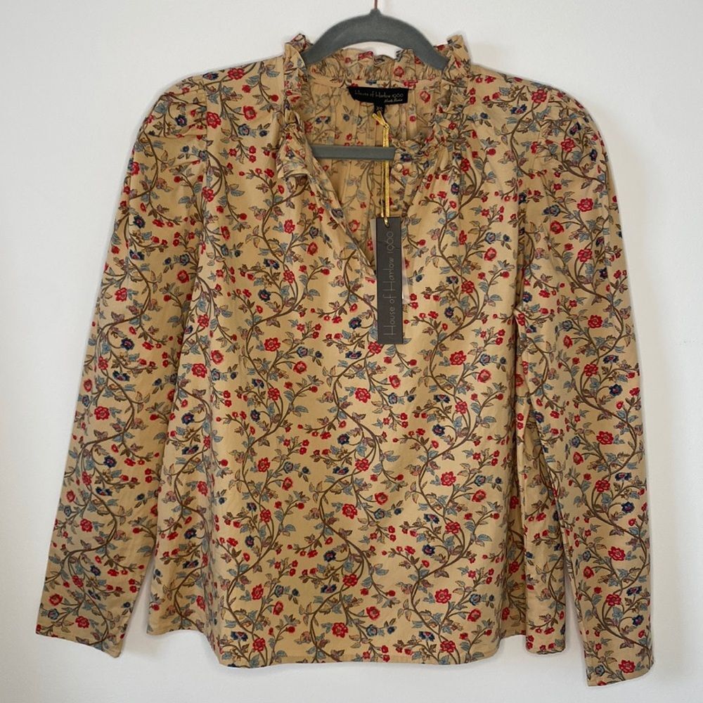 NWT House of Harlow Women Long Sleeve  Floral Blouse XS Sonia Nude